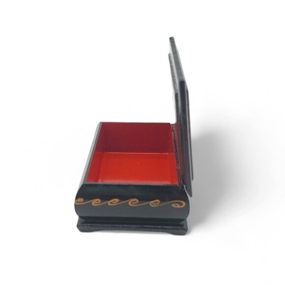 Boyarinoff Russian Trinket Tea Box Posiden Scene Lacquered Wood EUC 3.5" X 2.5"‎ - Picture 8 of 12